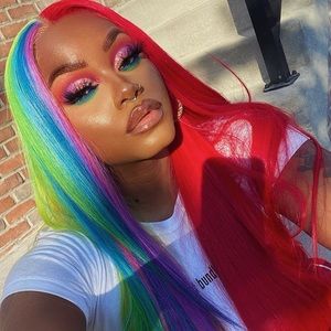 HALF RED AND HALF RAINBOW 🌈 LACE FRONT !!❤️